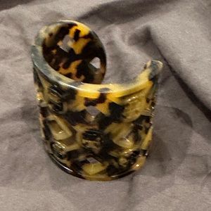 Tory Burch Perforated Resin Turtle Shell Logo Cuff Bracelet